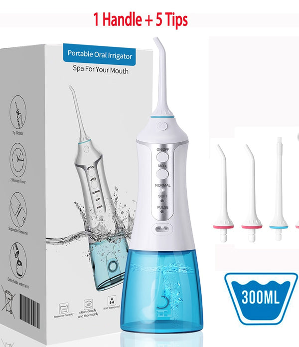 NEW Oral Irrigador Dental USB Rechargeable Water Floss Portable Dental Water Flosser Irrigation Teeth Cleaner+5 Jet 300ml