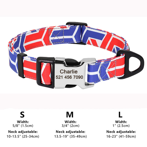 Custom Large Dog Collar Cute Print Personalized Pet Collar Nylon Puppy Dogs ID Collars Engraved Name for Small Medium Large Dog