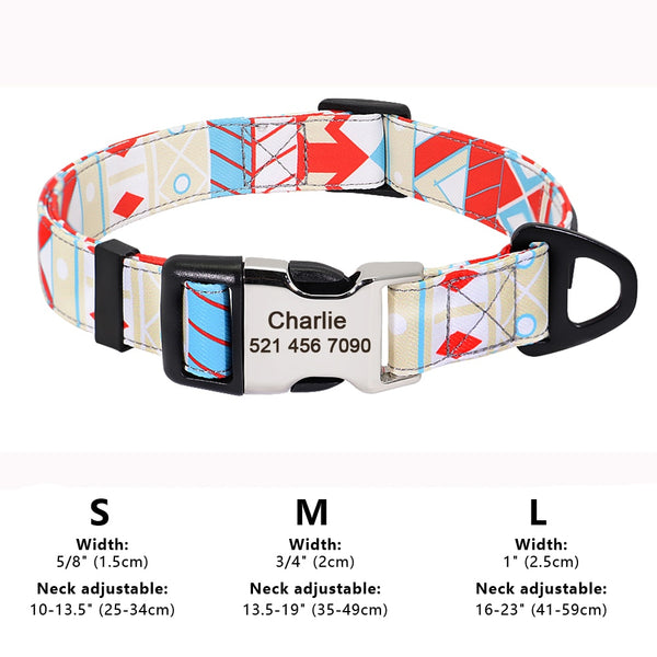 Custom Large Dog Collar Cute Print Personalized Pet Collar Nylon Puppy Dogs ID Collars Engraved Name for Small Medium Large Dog