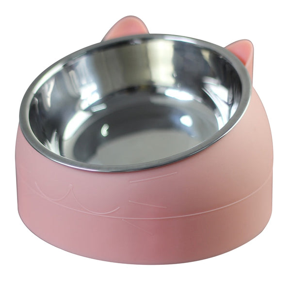 Cat Dog Bowl 15 Degrees Raised Stainless Steel Non Slip Puppy Base Cat Food Drinking Water Feeder Tilt Safeguard Neck Pet Bowl