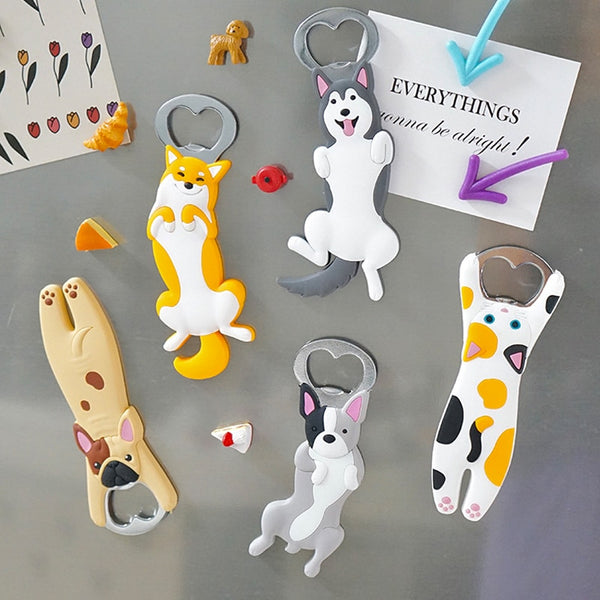 Magnetic Refrigerator Bottle Opener Cartoon Akita Bullfight Cat Dog Beer Bottle Opener Ccat Magnetic Refrigerator Decoration