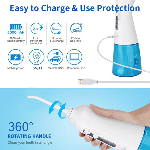 NEW Oral Irrigador Dental USB Rechargeable Water Floss Portable Dental Water Flosser Irrigation Teeth Cleaner+5 Jet 300ml