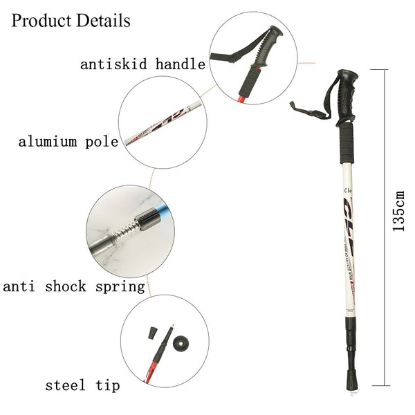 2Pc/Pair 135CM Walking Stick Trekking Aluminum alloy Climbing Stick Telescopic Running Trail Canes Shockproof Hiking Accessories