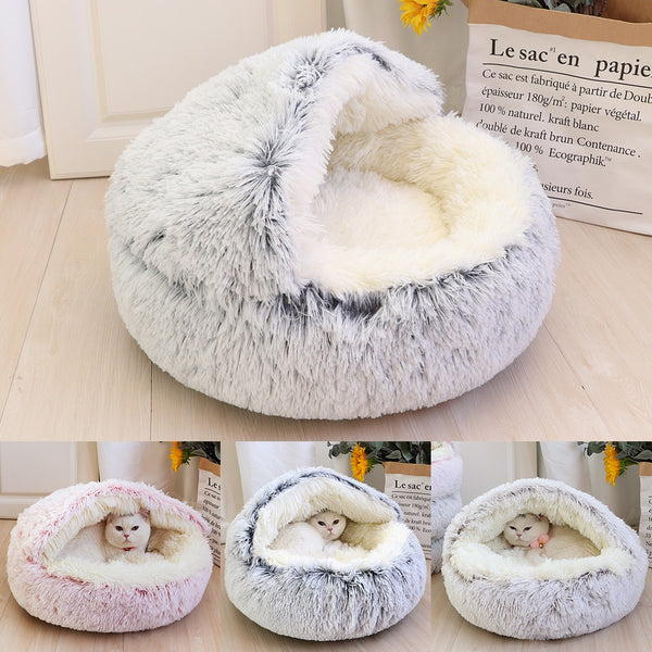 New Warm Dog Cat Bed Round Long Plush Cat&#39;s House Cave Pet Kitten Cushion Basket Sleepping Mat for Cats Small Dog Chihuahua Nest