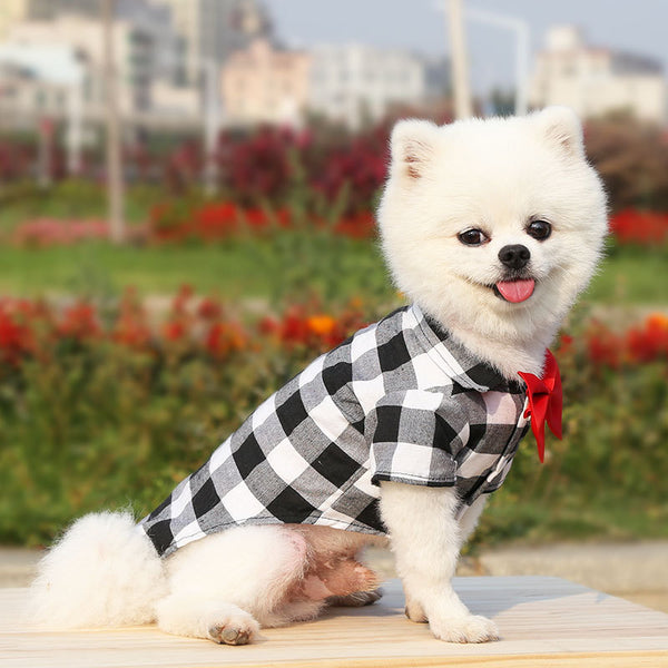 Bowtie Dog T-Shirts Classical Plaid Thin Breathable Summer Dog Clothes for Small Large Dogs Puppy Pet Cat Vest Chihuahua Yorkies