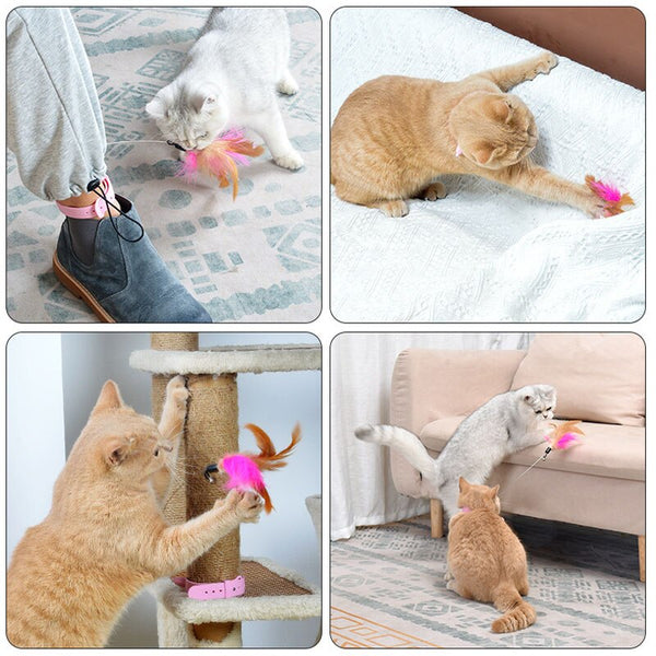 Interactive Cat Toys Funny Feather Teaser Stick with Bell Pets Collar Kitten Playing Teaser Wand Training Toys for Cats Supplies