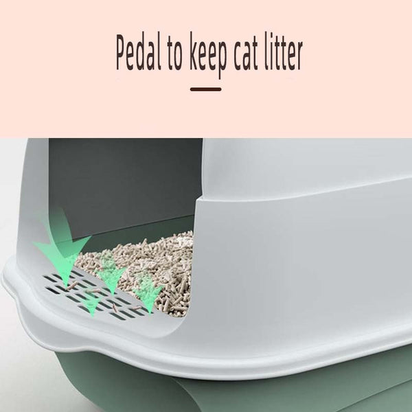 Pet Cat Litter Box Fully Enclosed Anti-Splash Deodorant Cat Toilet for Cats Two-Way with Shovel High Capacity Cat Litter Tray