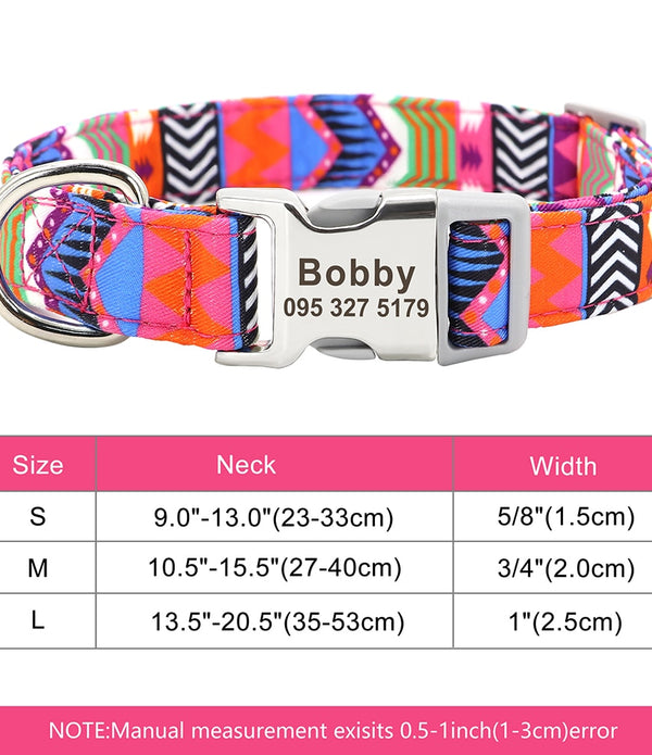 Custom Large Dog Collar Cute Print Personalized Pet Collar Nylon Puppy Dogs ID Collars Engraved Name for Small Medium Large Dog