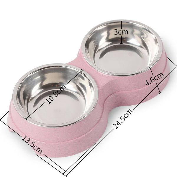 Cat Puppy Feeding Supplies Double Pet Bowls Dog Food Water Feeder Stainless Steel Pet Drinking Dish Feeder Small Dog Accessories