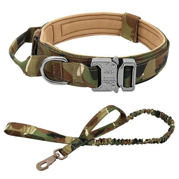 Durable Military Tactical Dog Collar Bungee Leash Set Pet Nylon Walking Training Collar For Medium Large Dogs German Shepard