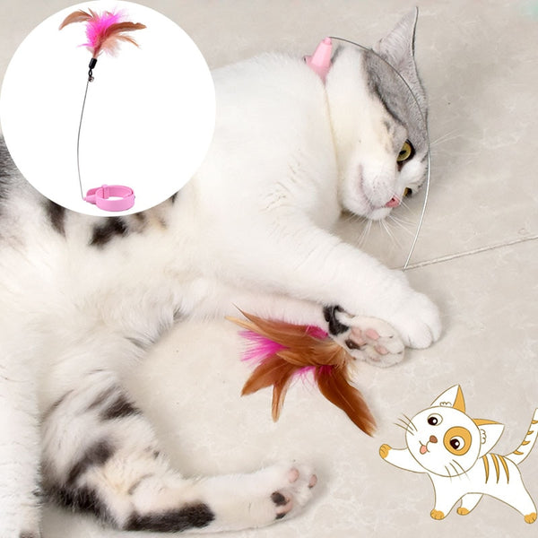 Interactive Cat Toys Funny Feather Teaser Stick with Bell Pets Collar Kitten Playing Teaser Wand Training Toys for Cats Supplies