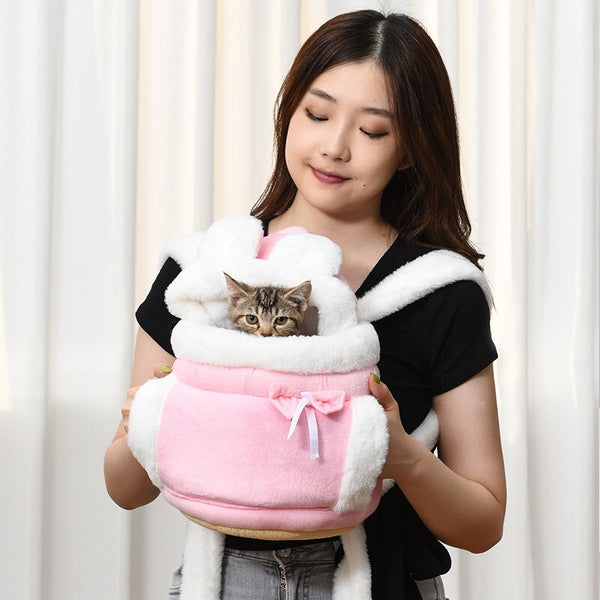 Pet Carrier Bag Small Cat Dogs Backpack Winter Warm Soft Plush Carring Pets Cage Walking Outdoor Travel Kitten Hanging Chest Bag