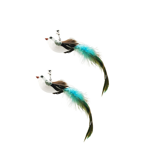 Simulation Bird Interactive Funny Cat Stick Toy Furry Feather Bird With Bell Sucker Cat Stick Toy Kitten Playing Pet Accessories