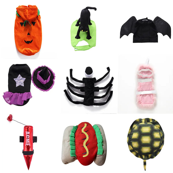 Pet Costumes Extravaganza Halloween Clothing Dog Cats Rabbits Funny Batsuit Hot Dog Noodle Spider Pumpkin Fancy Dress