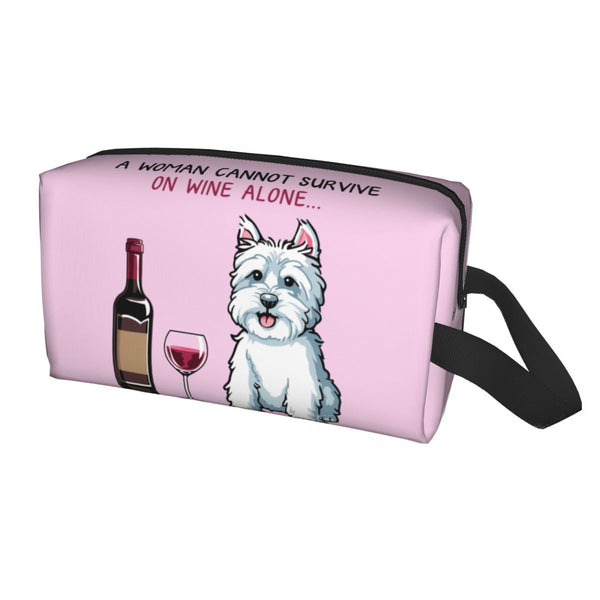 Travel Bull Terrier And Wine Funny Dog Toiletry Bag Pet Puppy Lover Makeup Cosmetic Organizer Women Beauty Storage Dopp Kit Box