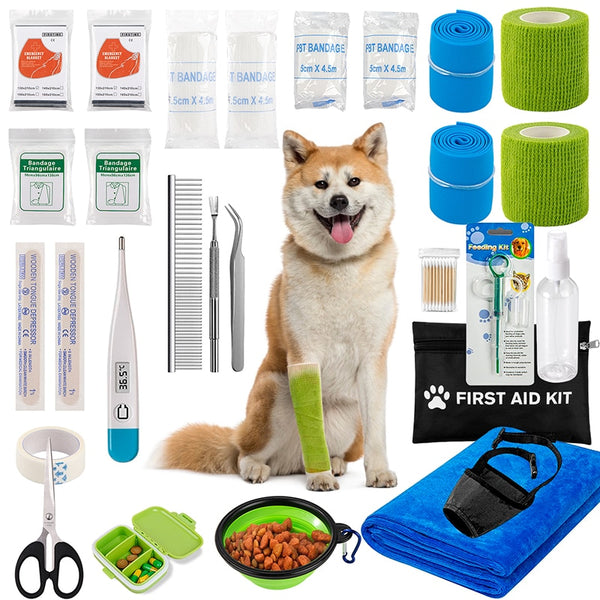 Pet First Aid Kit Home Camping Travel Car Emergency Kit Cats And Dogs Travel Set include Thermometer Bowl towel Medical Supplies