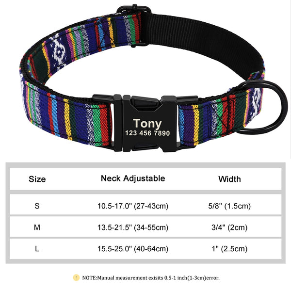 Custom Large Dog Collar Cute Print Personalized Pet Collar Nylon Puppy Dogs ID Collars Engraved Name for Small Medium Large Dog