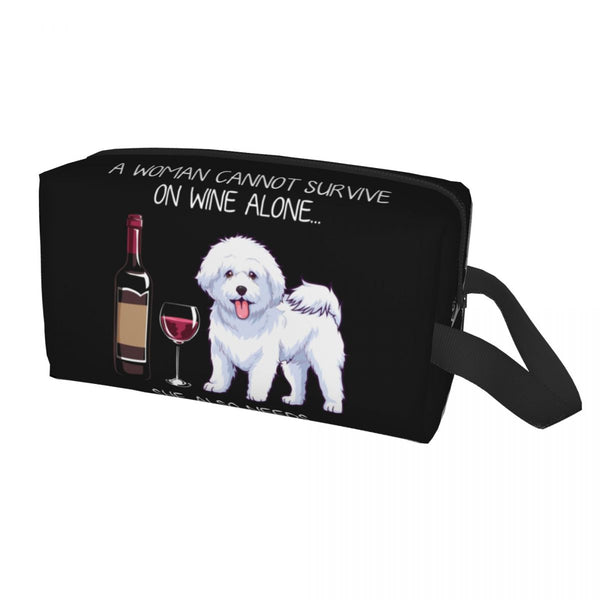 Travel Bull Terrier And Wine Funny Dog Toiletry Bag Pet Puppy Lover Makeup Cosmetic Organizer Women Beauty Storage Dopp Kit Box