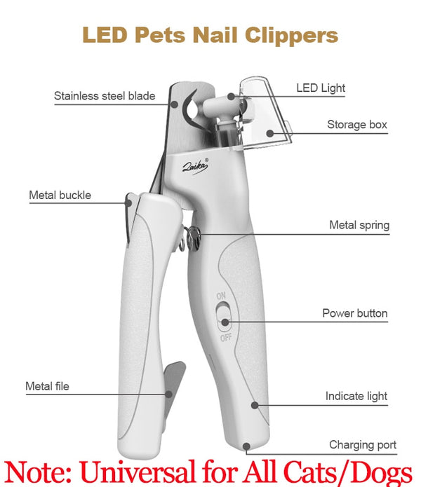 LAIKA LED Pet Nail Clippers Professional Cats Claw Blood Line Scissors Dog Nail Trimmer Grooming Cutter for Animals Pet Supply