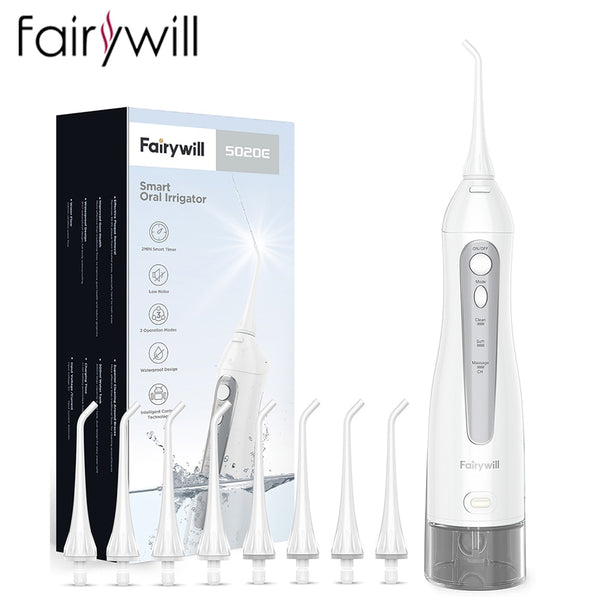 Fairywill Portable Oral Irrigator USB 300ml Rechargeable Dental Water Flosser Irrigator Dental Teeth Cleaner 3 Modes for Adult