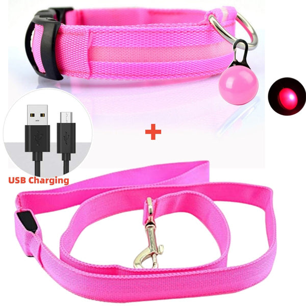 Led Glowing Leash Luminous Dog Collar With Pendant Set Luxury Light For Kinds Dogs Cat Night Safety Flashing Collar Accessories