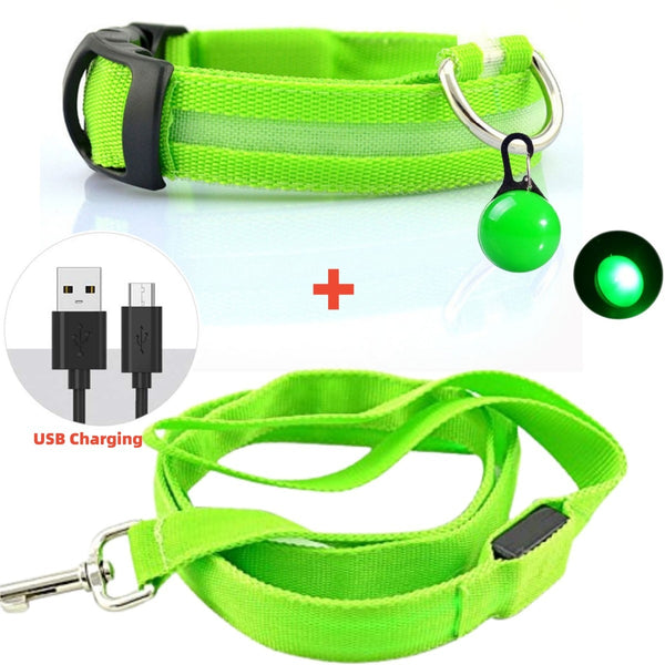 Led Glowing Leash Luminous Dog Collar With Pendant Set Luxury Light For Kinds Dogs Cat Night Safety Flashing Collar Accessories