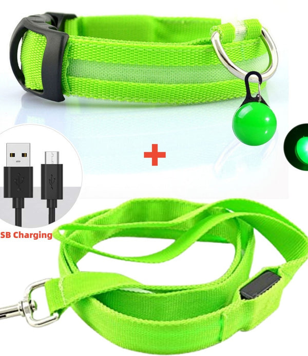 Led Glowing Leash Luminous Dog Collar With Pendant Set Luxury Light For Kinds Dogs Cat Night Safety Flashing Collar Accessories