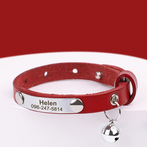 Personalized Cat Collar Adjustable Leather Pet Cats Collars Necklace Custom Puppy Kitten Name Collars Anti-lost Cat Accessories