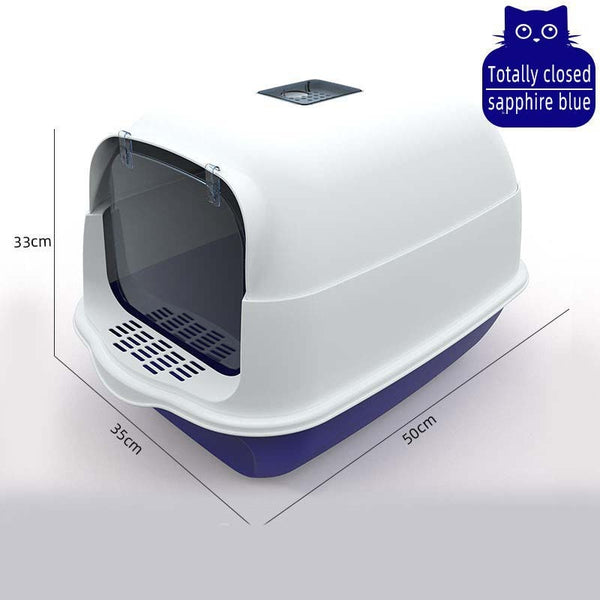 Pet Cat Litter Box Fully Enclosed Anti-Splash Deodorant Cat Toilet for Cats Two-Way with Shovel High Capacity Cat Litter Tray