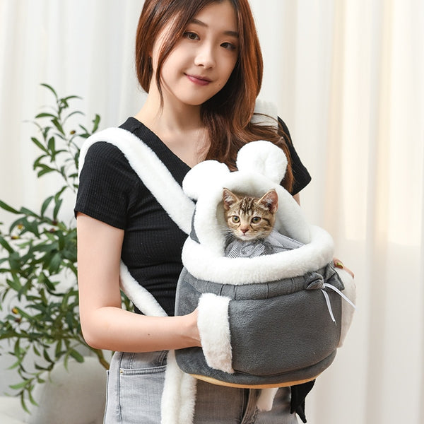 Pet Carrier Bag Small Cat Dogs Backpack Winter Warm Soft Plush Carring Pets Cage Walking Outdoor Travel Kitten Hanging Chest Bag