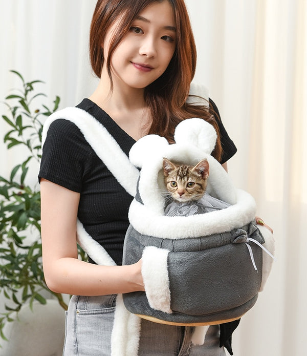 Pet Carrier Bag Small Cat Dogs Backpack Winter Warm Soft Plush Carring Pets Cage Walking Outdoor Travel Kitten Hanging Chest Bag