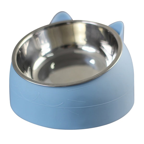 Cat Dog Bowl 15 Degrees Raised Stainless Steel Non Slip Puppy Base Cat Food Drinking Water Feeder Tilt Safeguard Neck Pet Bowl