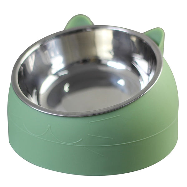 Cat Dog Bowl 15 Degrees Raised Stainless Steel Non Slip Puppy Base Cat Food Drinking Water Feeder Tilt Safeguard Neck Pet Bowl