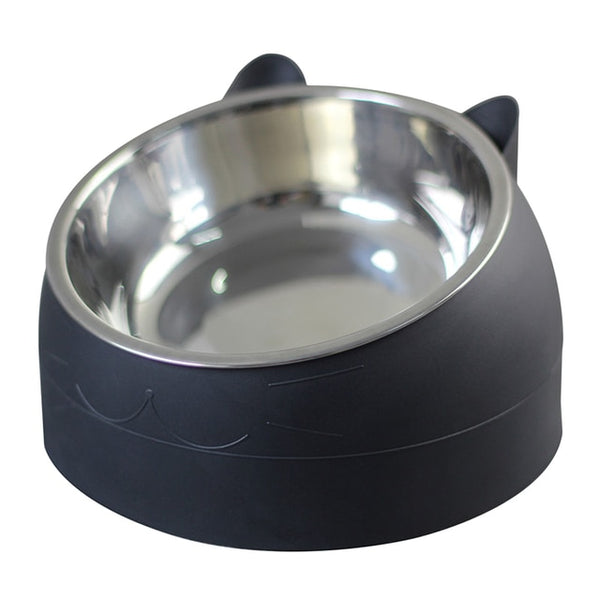 Cat Dog Bowl 15 Degrees Raised Stainless Steel Non Slip Puppy Base Cat Food Drinking Water Feeder Tilt Safeguard Neck Pet Bowl