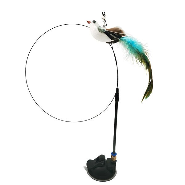 Simulation Bird Interactive Funny Cat Stick Toy Furry Feather Bird With Bell Sucker Cat Stick Toy Kitten Playing Pet Accessories