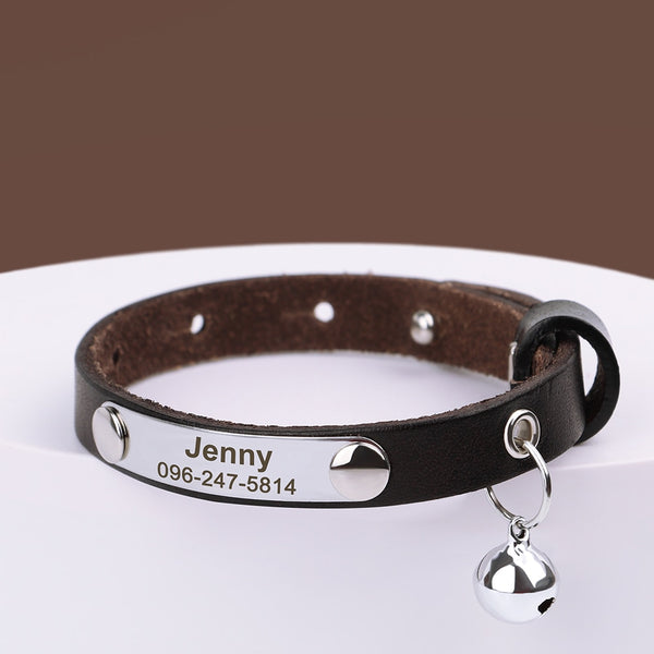 Personalized Cat Collar Adjustable Leather Pet Cats Collars Necklace Custom Puppy Kitten Name Collars Anti-lost Cat Accessories