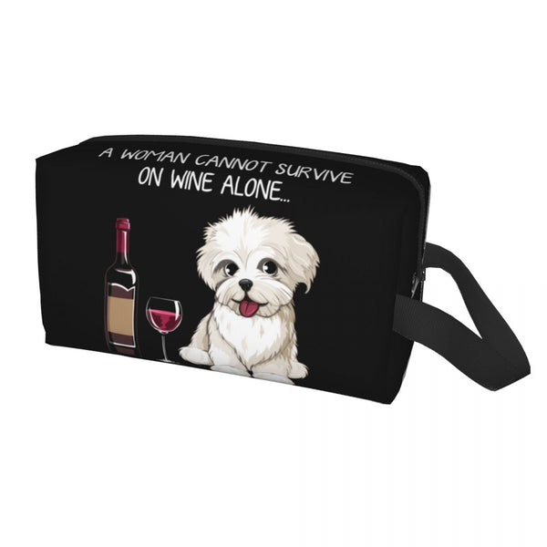 Travel Bull Terrier And Wine Funny Dog Toiletry Bag Pet Puppy Lover Makeup Cosmetic Organizer Women Beauty Storage Dopp Kit Box