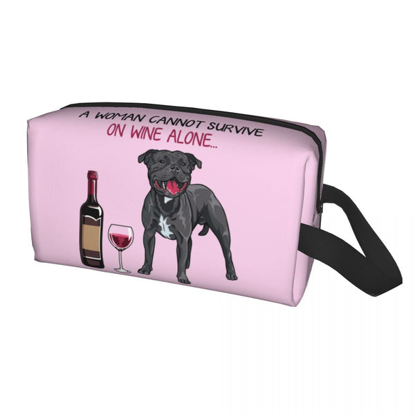 Travel Bull Terrier And Wine Funny Dog Toiletry Bag Pet Puppy Lover Makeup Cosmetic Organizer Women Beauty Storage Dopp Kit Box