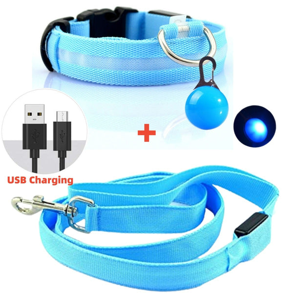 Led Glowing Leash Luminous Dog Collar With Pendant Set Luxury Light For Kinds Dogs Cat Night Safety Flashing Collar Accessories