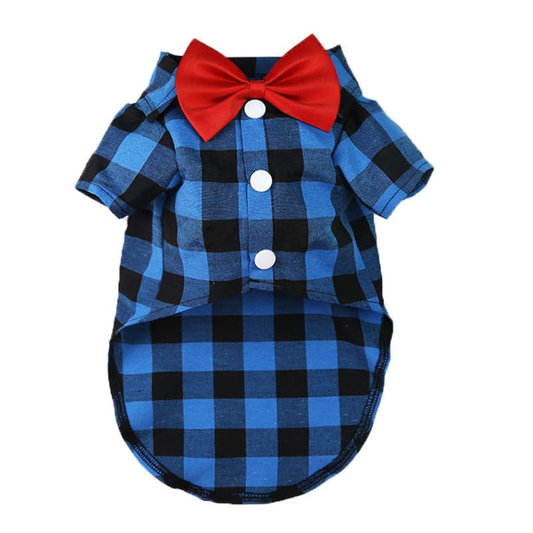 Bowtie Dog T-Shirts Classical Plaid Thin Breathable Summer Dog Clothes for Small Large Dogs Puppy Pet Cat Vest Chihuahua Yorkies