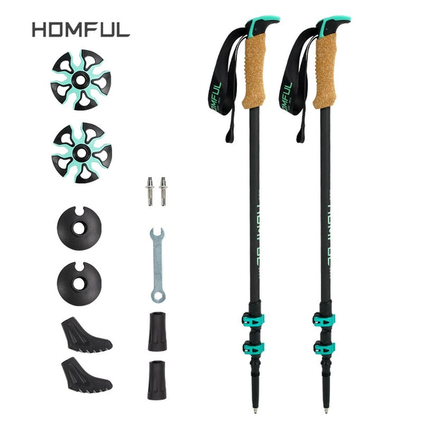 Homful  Trekking poles 195g/pc carbon fiber   Collapsible Telescopic Sticks Lightweight Walking Hiking Stick Climbing Stick