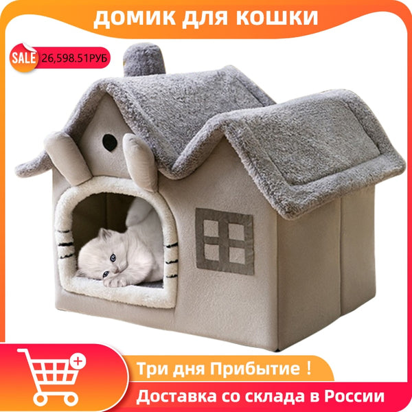 Soft Cat Bed Deep Sleep House Dog Cat Winter House Removable Cushion Enclosed Pet Tent For Kittens Puppy Cama Gato Supplies