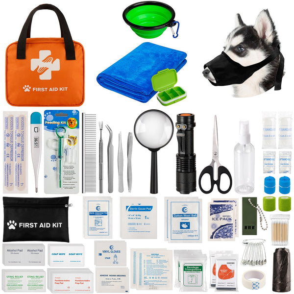 Pet First Aid Kit Home Camping Travel Car Emergency Kit Cats And Dogs Travel Set include Thermometer Bowl towel Medical Supplies