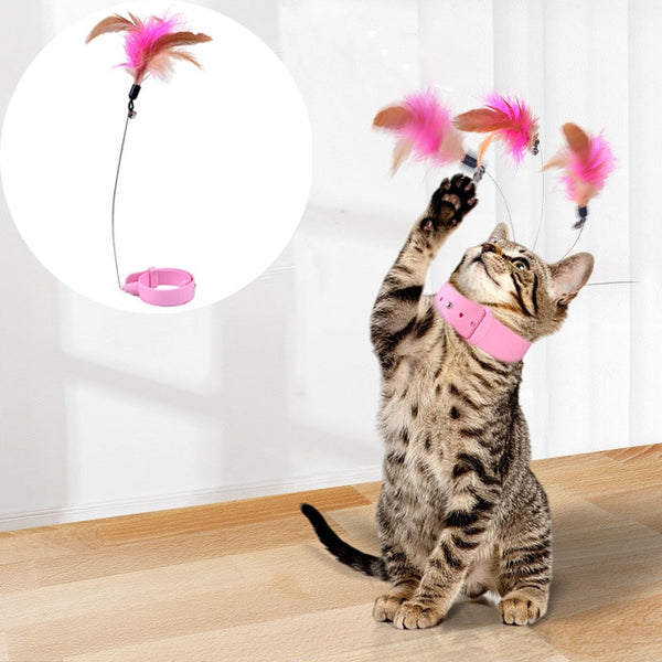 Interactive Cat Toys Funny Feather Teaser Stick with Bell Pets Collar Kitten Playing Teaser Wand Training Toys for Cats Supplies